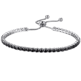 Black-CZ-Adjustable-Tennis-Bracelet-–-Silver-Tone-Bracelet