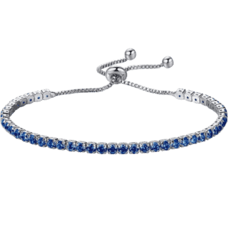 Blue CZ Adjustable Tennis Bracelet – Silver Tone - Bracelets