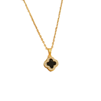 Black Clover CZ Necklace – 14k Gold Finish