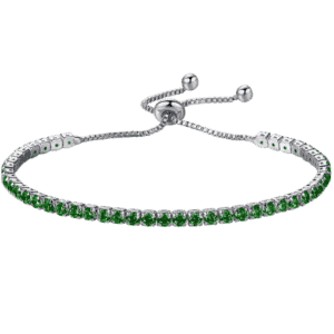 Green CZ Adjustable Tennis Bracelet – Silver Tone - Bracelets