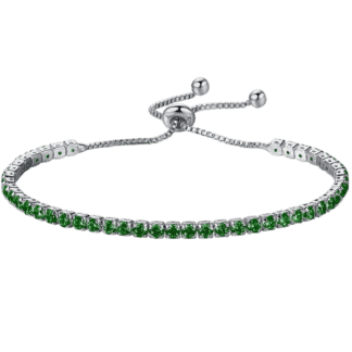 Green CZ Adjustable Tennis Bracelet – Silver Tone - Bracelets