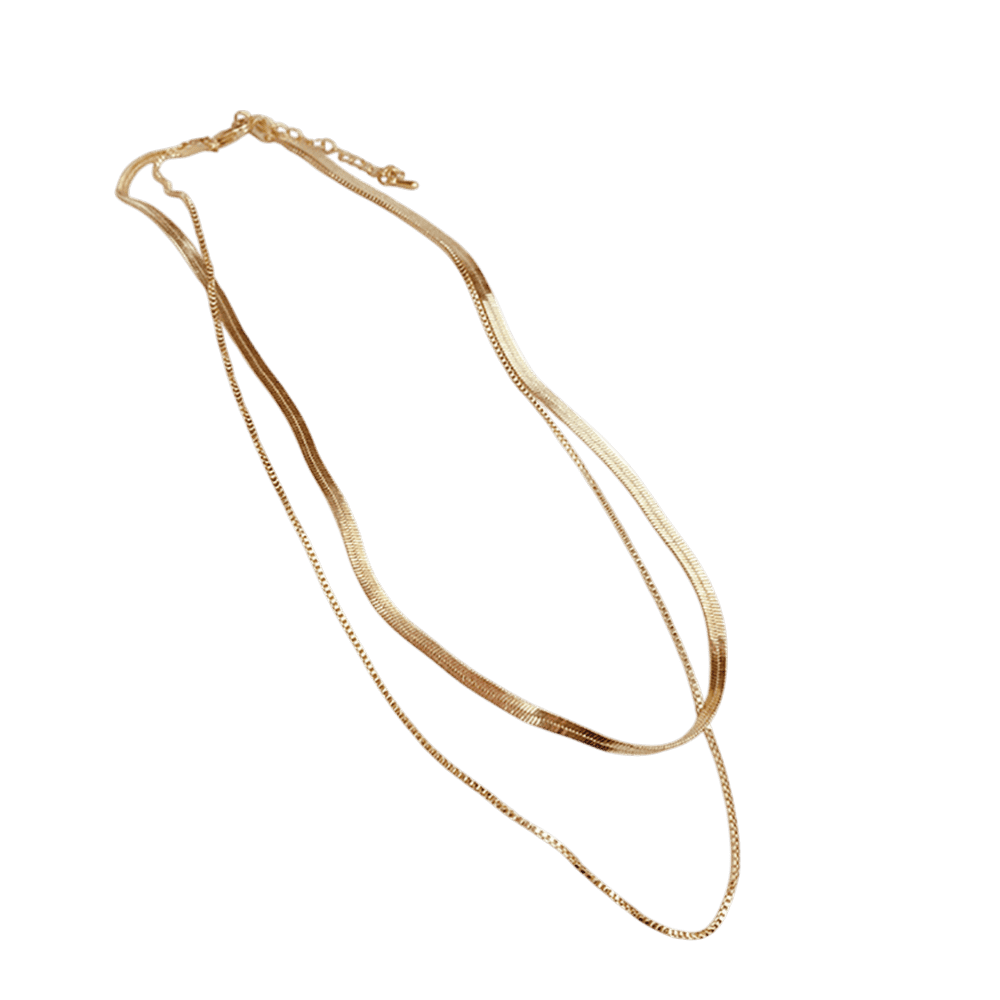 Layered-Snake-Herringbone-Necklace-–-Gold-Finish-Necklaces
