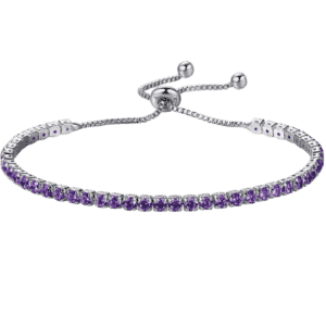 Purple CZ Adjustable Tennis Bracelet – Silver Tone - Bracelets