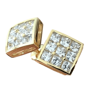 Square Pavé CZ Stud Earrings – Gold Tone