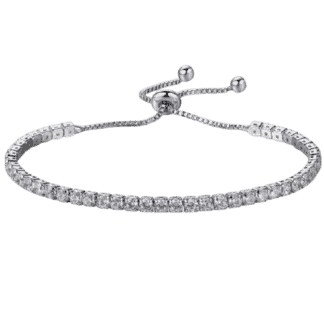 White CZ Adjustable Tennis Bracelet – Silver Tone
