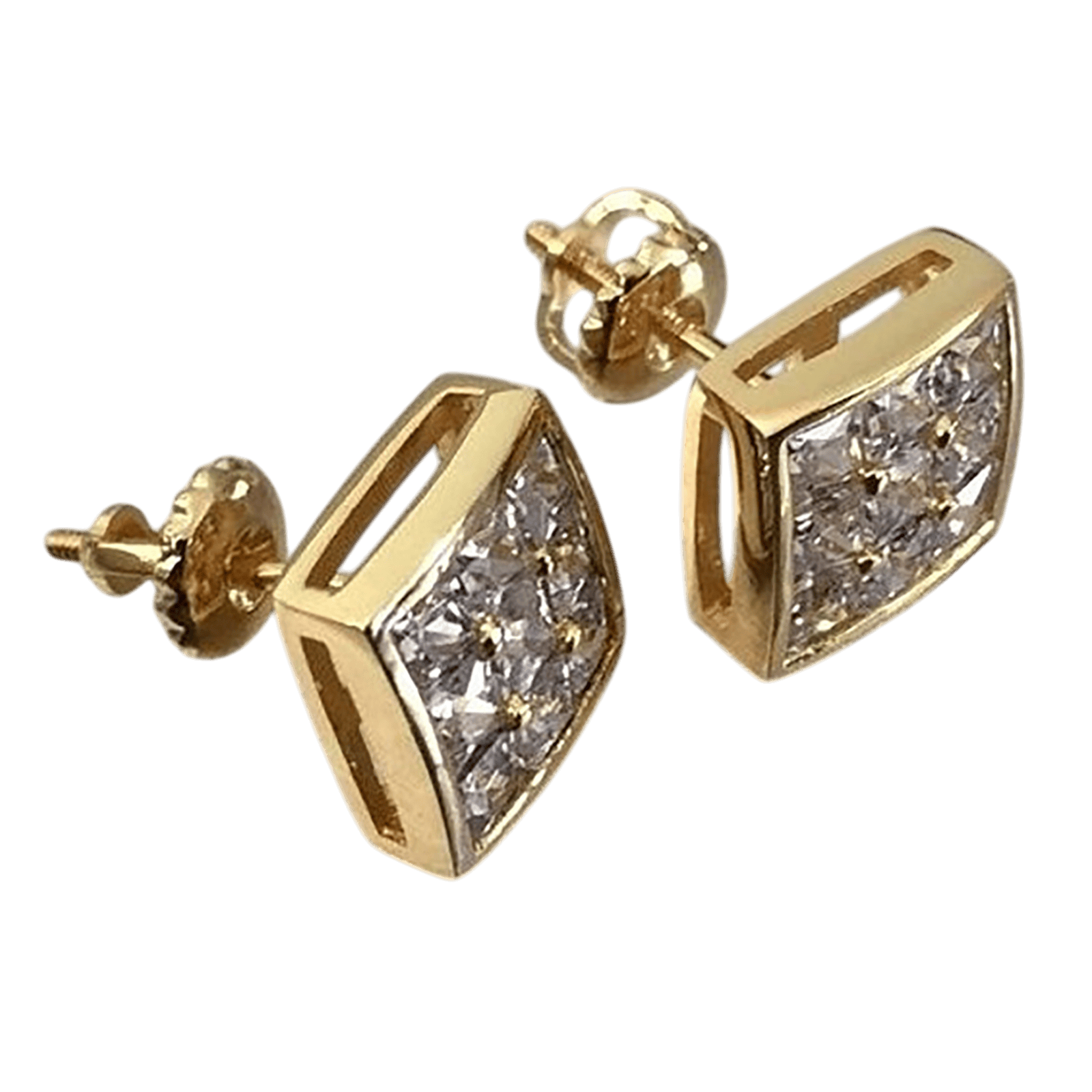 Square Pavé CZ Stud Earrings – Gold Tone - Image 2